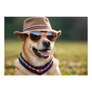 Hund mit Brille und Hut Fotodruck