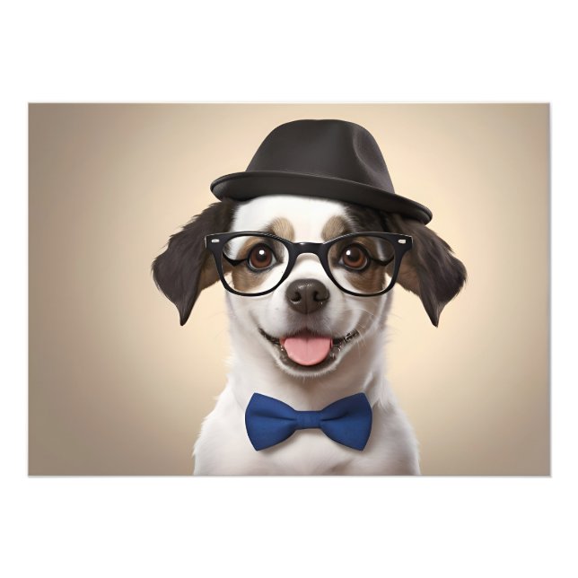 Hund mit Brille und Hut Fotodruck (Vorne)