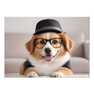 Hund mit Brille und Hut Fotodruck