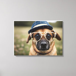Hund mit Brille und Hut Leinwanddruck