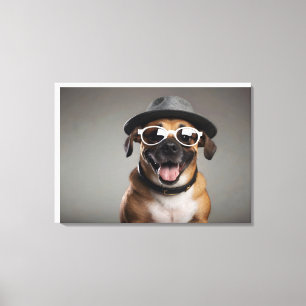 Hund mit Brille und Hut Leinwanddruck