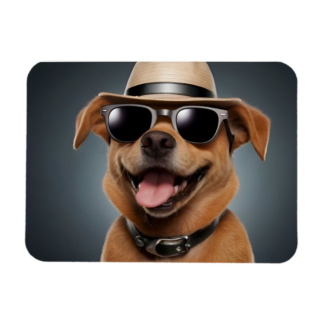 Hund mit Brille und Hut Magnet (Horizontal)