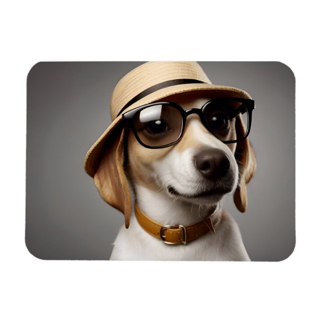 Hund mit Brille und Hut Magnet (Horizontal)
