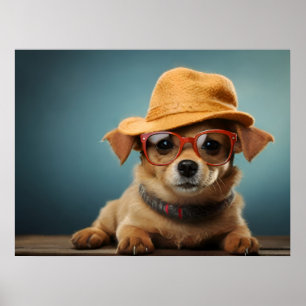 Hund mit Brille und Hut Poster