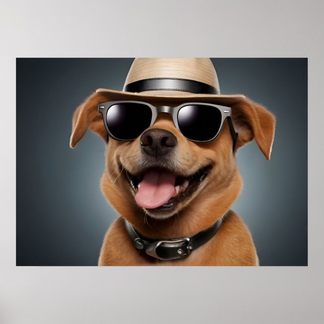 Hund mit Brille und Hut Poster (Vorne)