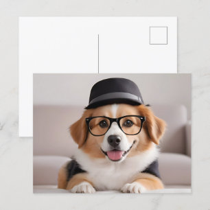 Hund mit Brille und Hut Postkarte