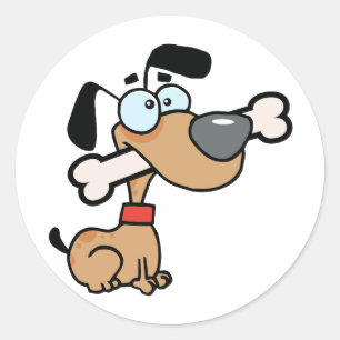 Hund mit dem großen Knochen im Mund Runder Aufkleber
