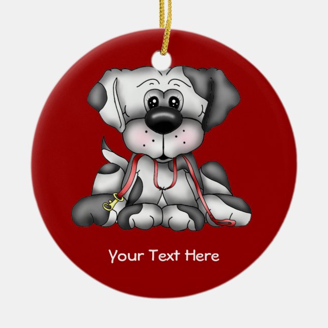 Hund mit der Leine (kundengerecht) Keramik Ornament (Vorne)
