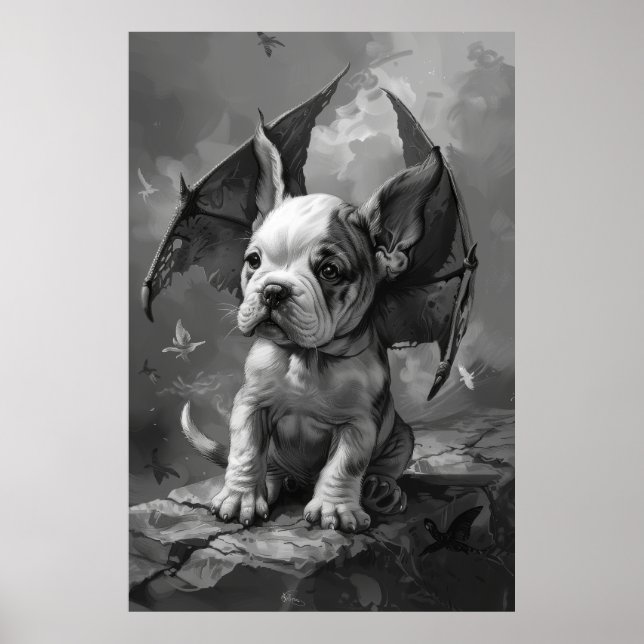 Hund mit Dragon Wings Fantasy Art Poster (Vorne)