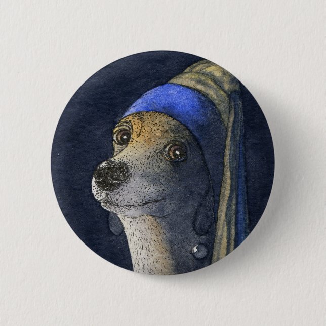 Hund mit einem Perlenohrring Button (Vorderseite)