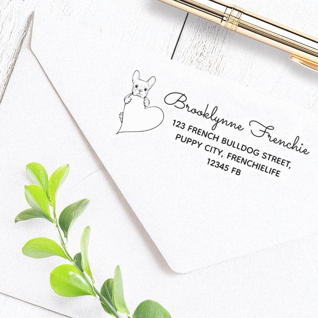 Hund mit einer herzfranzösischen Bulldog-Rücksende Permastempel (Von Creator hochgeladen)