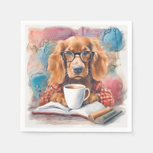 Hund mit einer Tasse heißer Schokolade Serviette
