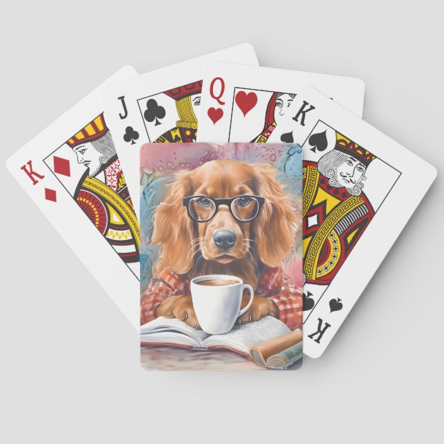 Hund mit einer Tasse heißer Schokolade Spielkarten (Rückseite)