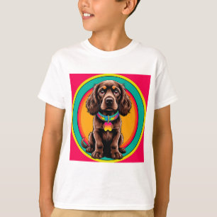 Hund mit farbenfrohem Halsband in dekorativem Krei T-Shirt