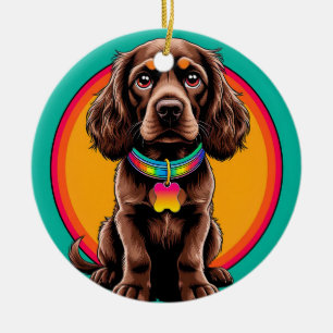 Hund mit farbenfroher Collar Inside Decorative Kre Keramik Ornament