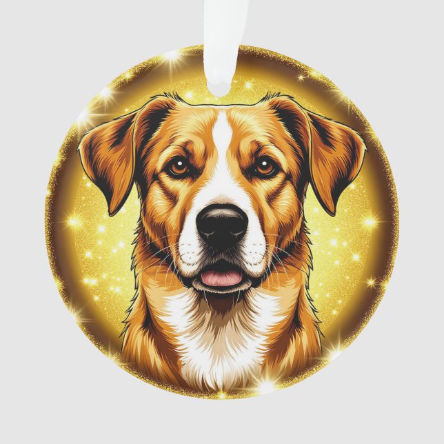 Hund mit goldenem Hintergrund Ornament (Vorderseite)