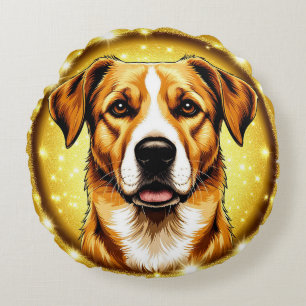 Hund mit goldenem Hintergrund Rundes Kissen