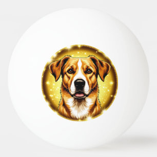 Hund mit goldenem Hintergrund Tischtennisball