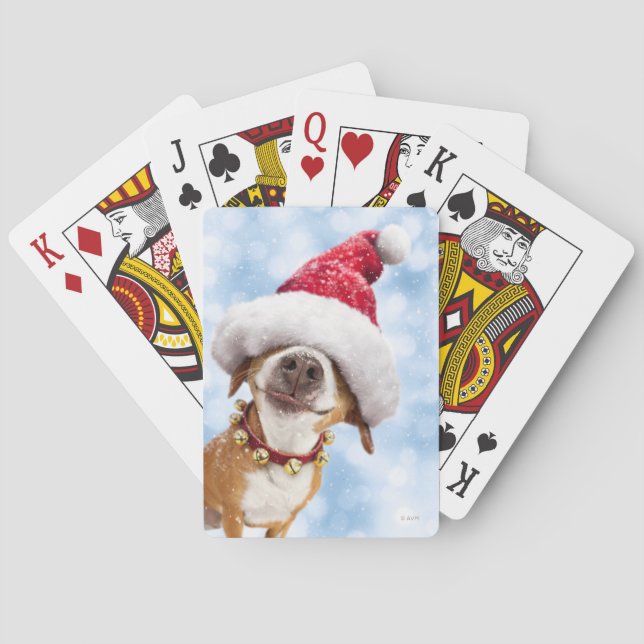 Hund mit großer Weihnachtsmannmütze Spielkarten (Rückseite)