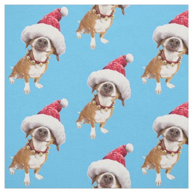 Hund mit großer Weihnachtsmannmütze Stoff (Muster)