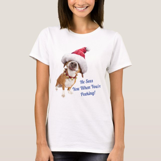 Hund mit großer Weihnachtsmannmütze T-Shirt (Vorderseite)