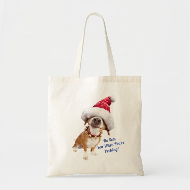 Hund mit großer Weihnachtsmannmütze Tragetasche (Vorne)