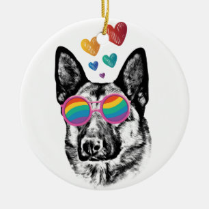 Hund mit Herz-Valentinstag Keramik Ornament