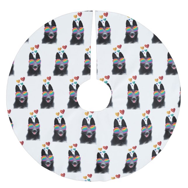 Hund mit Herz-Valentinstag Polyester Weihnachtsbaumdecke (Vorderseite)