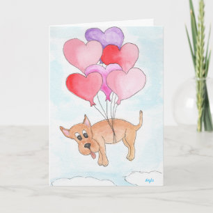 Hund mit Herzballons Feiertagskarte