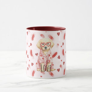 Hund mit Herzbrille Glitter Liebesherzen Tasse