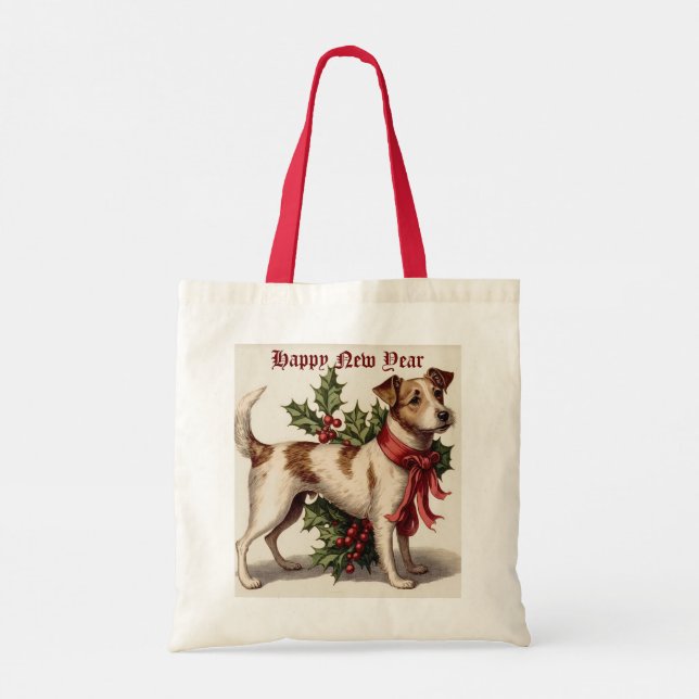Hund mit Holly Tote Bag Tragetasche (Rückseite)