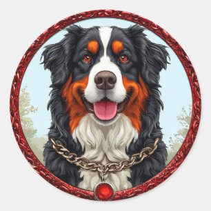 Hund mit Kettband und fett Hintergrund Runder Aufkleber
