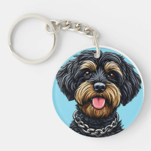 Hund mit Kette auf blauem Hintergrund Schlüsselanhänger