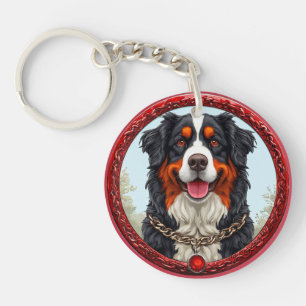 Hund mit Kettenhalsband und auffälligem Hintergrun Schlüsselanhänger