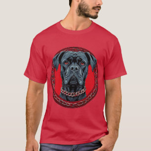 Hund mit Kettenhalsband und auffälligem Hintergrun T-Shirt