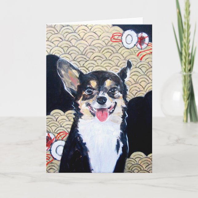 Hund mit Kimono-Gruß-Karte Karte (Vorderseite)