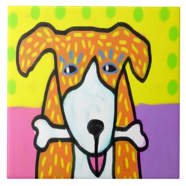 Hund mit Knochen Abstrakte Kunst Fliese (Vorderseite)