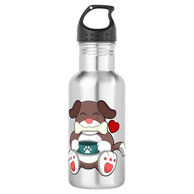 Hund mit Knochen Edelstahlflasche (Vorderseite)