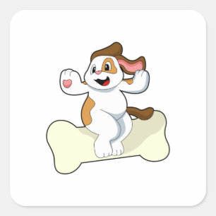 Hund mit Knochen Quadratischer Aufkleber