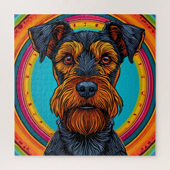 Hund mit lebendigem, kreisförmigem Hintergrund (Vertikal)