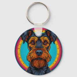 Hund mit lebendigem, kreisförmigem Hintergrund Schlüsselanhänger