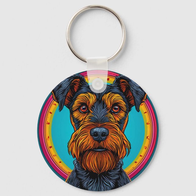Hund mit lebendigem, kreisförmigem Hintergrund Schlüsselanhänger (Vorderseite)