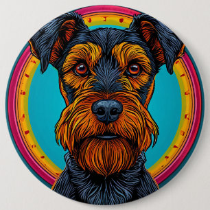 Hund mit lebendigem kreisförmigem Hintergrunddesig Button