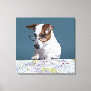 Hund mit Lesegläsern Karte studierend Leinwanddruck