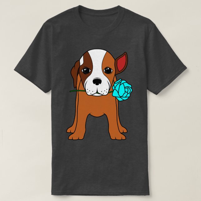Hund mit Ohr und blauer Rose T-Shirt (Design vorne)