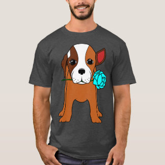 Hund mit Ohr und blauer Rose T-Shirt