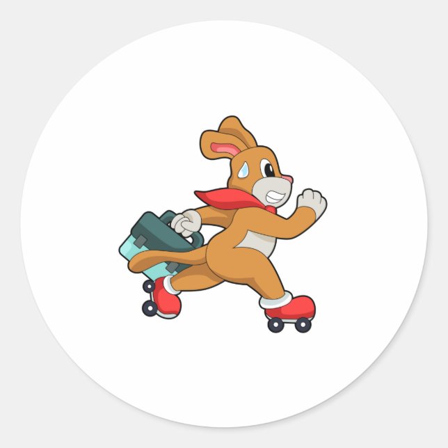 Hund mit Roller-Skaten Runder Aufkleber (Vorderseite)