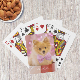 Hund mit rosa Fliege oder Ihrem Foto, Namen Spielkarten