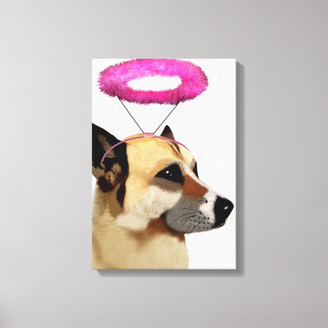 Hund mit rosa Halo Leinwanddruck (Vorderseite)
