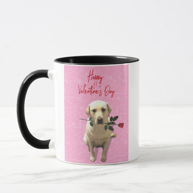 Hund mit Rose Happy Valentinstag Urlaub Tasse (Links)